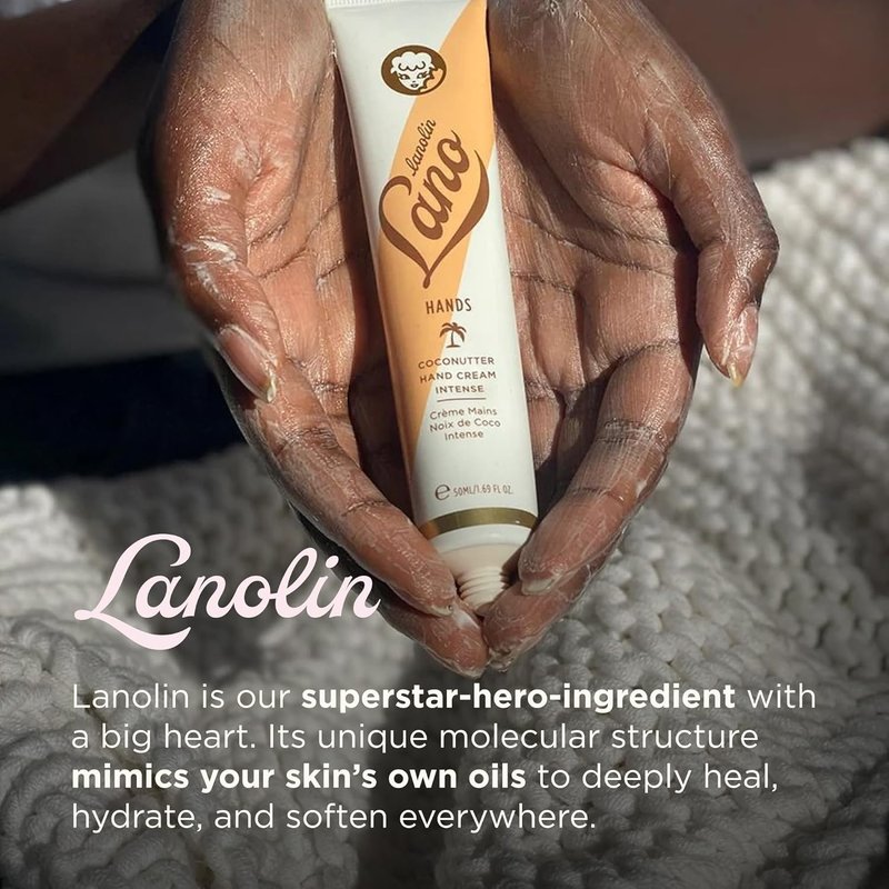 Lanolips Hand Cream - Moisturizing Lanolin Lotion with Coconut Oil & Shea Butter - Nourishes Dry Cracked Hands | 50ml / 1.69 fl oz