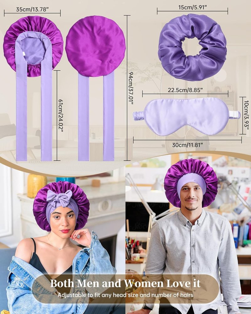 Mulberry Silk Bonnet for Women - Comfortable Sleep Cap with Elastic Tie & Scrunchies | Wisteria & Violet