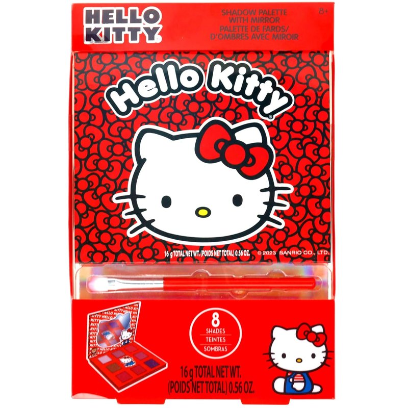 Hello Kitty 8-Well Eyeshadow Palette - Shimmery, Pigmented Colors | Non-Toxic, Includes Brush, Perfect for Parties & Makeovers