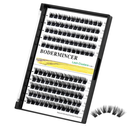 Bodermincer 120 Clusters 10mm+12mm/12mm+14mm Mixed Lash Cluster False Eyelash Individual Cluster EyeLashes Grafting Fake False Eyelashes Eyelash Extension (M01-Black-12mm)