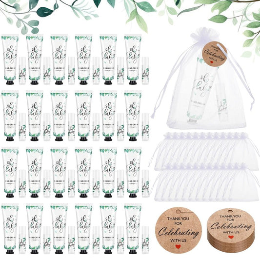Heigble 96 Pcs Baby Shower Favors Wedding Hand Cream Lip Balm Gifts Bulk for Guests Bridal Shower Favors Include 24 Hand Lotion 24 Lip Balm 24 Thank You Tags and 24 Organza Bags