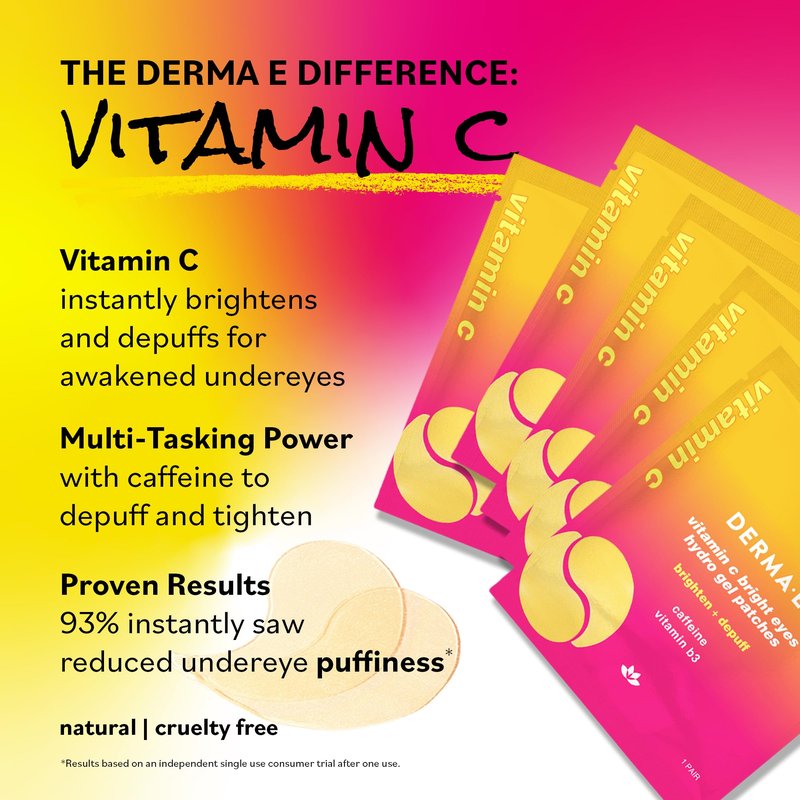 Derma E Vitamin C Bright Eyes Hydro Gel Under Eye Patches for Dark Circles (10 Ct, 5 Pairs) Allantoin, Caffeine & Vitamin B3, Eye Patches for Fine Lines, Wrinkles, Dark Circles & Puffy Eyes