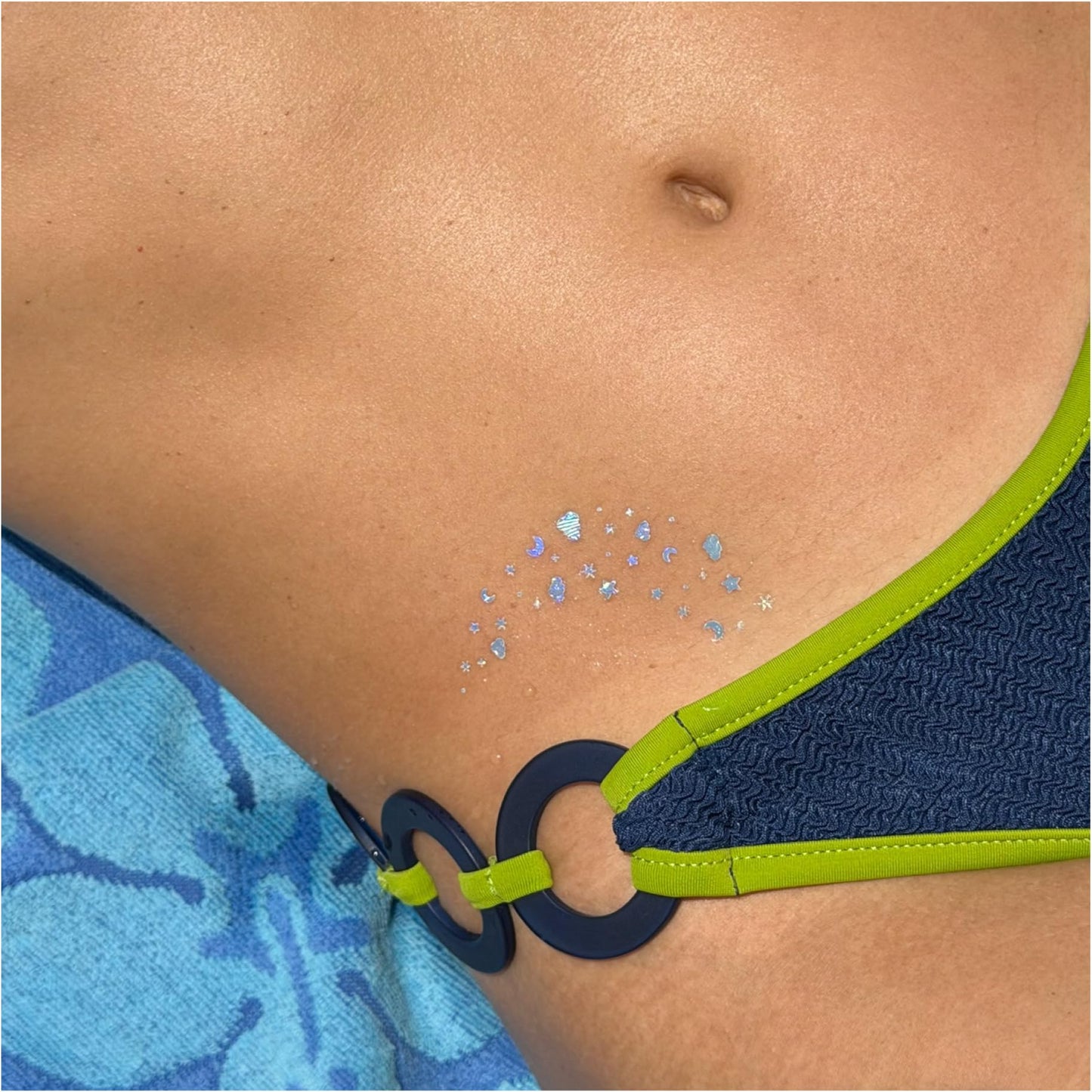 Nipskin Dream Chaser Stick-On Face & Body Art Patches – Metallic Sky Blue Moons, Clouds & Stars – Sweat-Proof, Soft on Skin – 4 Pieces