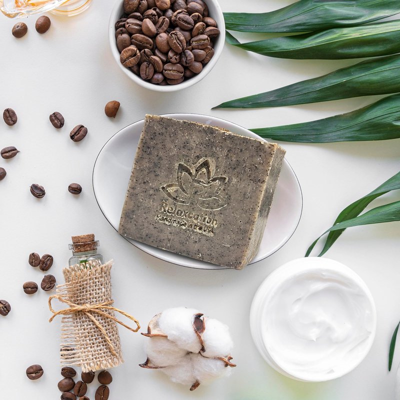 Relaxcation Handmade Coffee Scrub Soap Bar – Natural Exfoliating Soap with Fresh Ground Coffee, Cocoa Butter & Latte Aroma – Cold Process Body Scrub Bar - (5 bars)