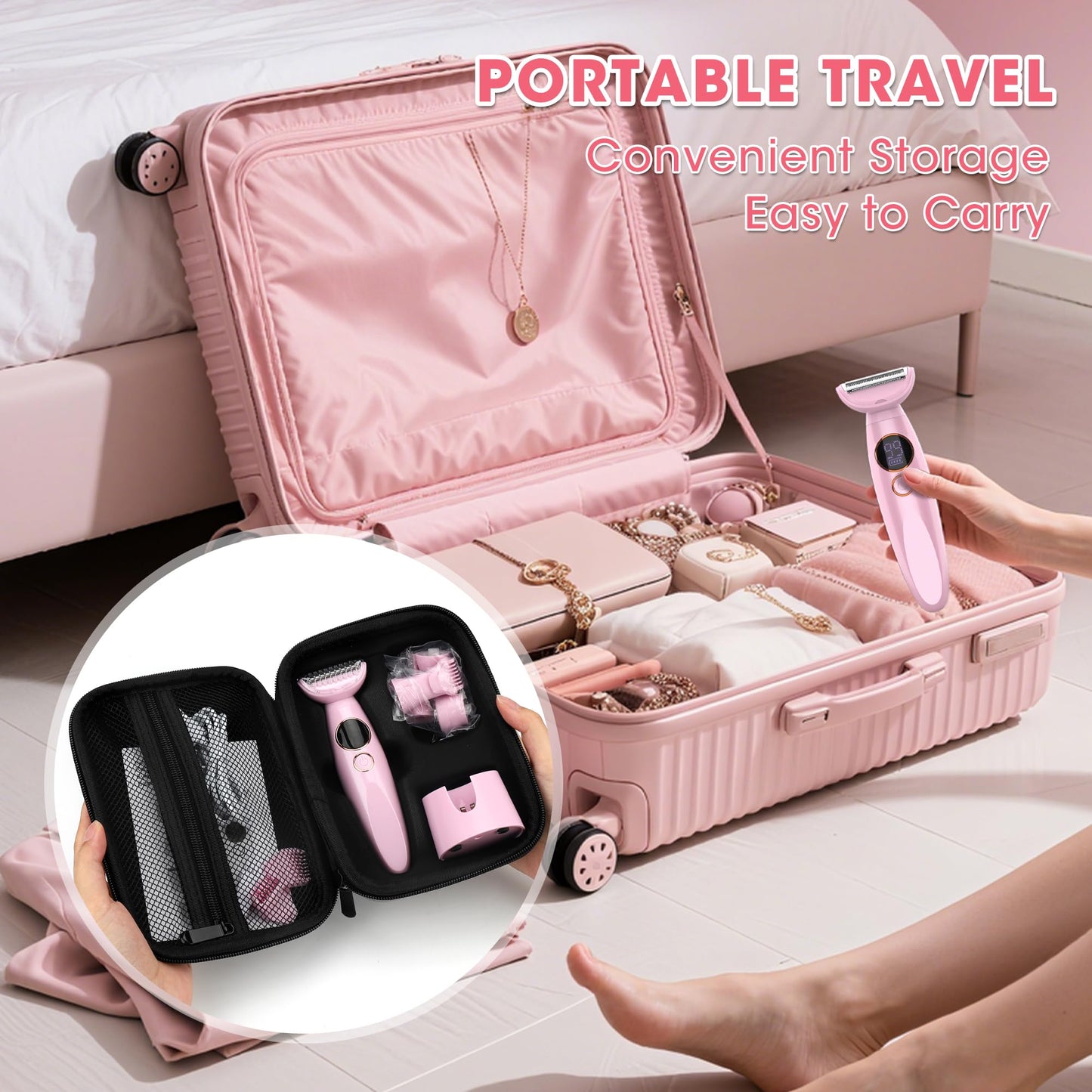 Karrte 6-in-1 Electric Razor for Women's Pubic Hair, Painless Body Shaver and Facial Epilator, Hair Removal for Face, Bikini Trimmer for Women's Private Area Green