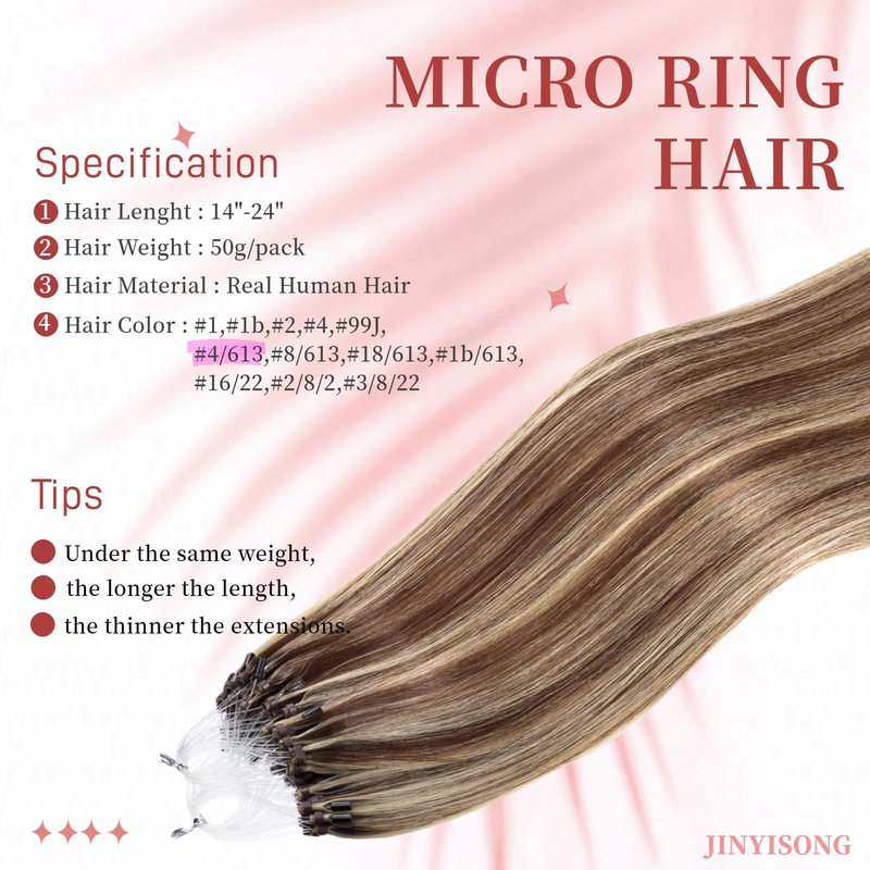 Micro Bead Hair Extensions Human Hair 1g/Strand Micro Link Hair 50g Loop Ring 14 Inch, 4/613 Medium Brown Mix With Blond Bead Hair Extensions