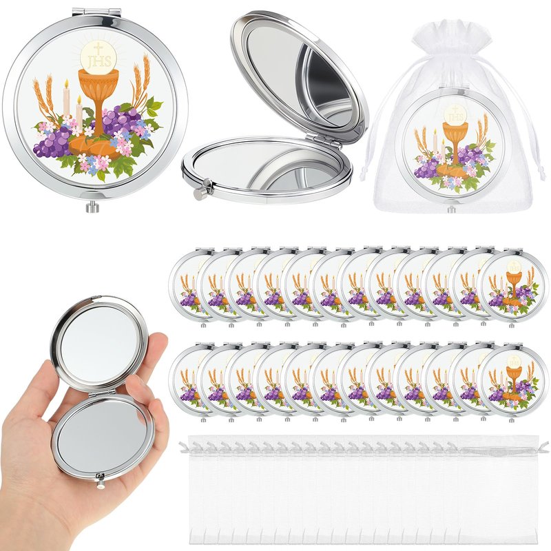 Bucherry 24 Pack Baptism Compact Mirror Favor with Organza Bags Bautizo Recuerdos De Bautizo Para Holy Spirit Baptism Compact Mirror for Christening Party Favor