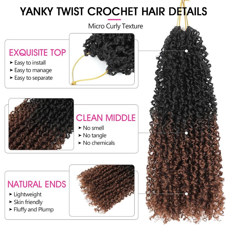 NAYOO 14 Inch Mini Passion Twist Crochet Hair - 8 Packs of Pre-Looped Synthetic Braids | Curly Ends, T30 Color