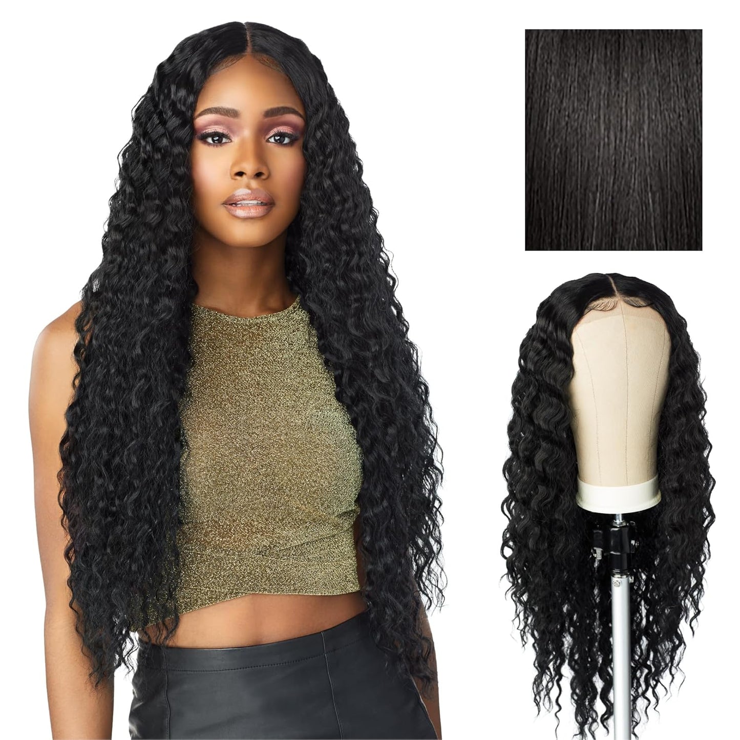 Sensationnel Butta Lace Wigs - 5 Inch Deep Parting Glueless Synthetic Lacefront | Extra Wide 1B Off-Black