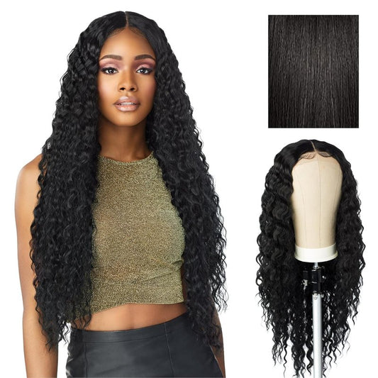 Sensationnel Butta Lace Wigs - 5 Inch Deep Parting Glueless Synthetic Lacefront | Extra Wide 1B Off-Black