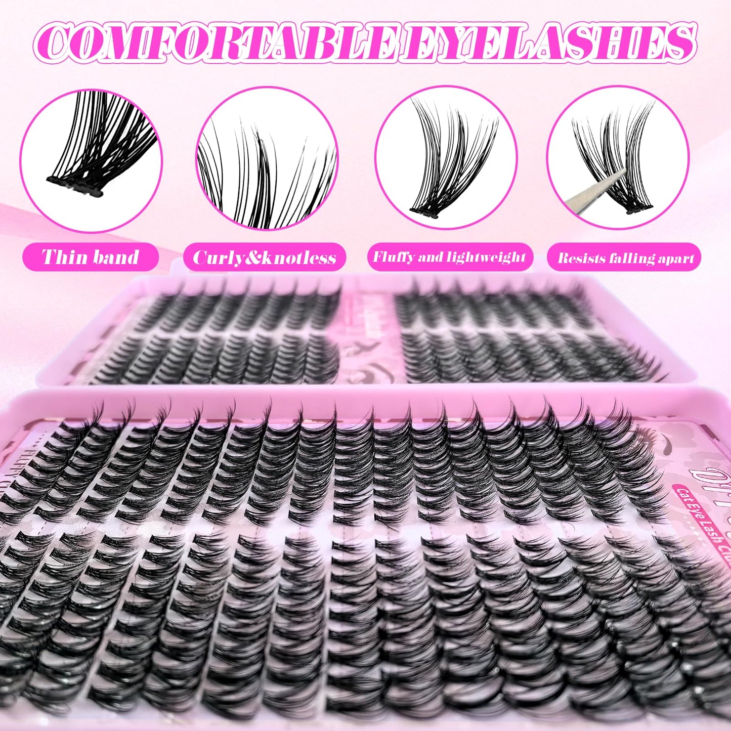 Lash Clusters Kit, Natural 560 Pcs Cluster Eyelash Extensions Kit 9-16mm Individual Lash Extensions Kit D Curl Fluffy Wispy False Eyelashes 40D+60D+80D Kit,With Bond & Seal Tweezers Brush for beginner