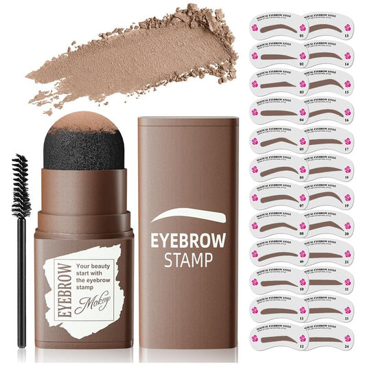 Eyebrow Stamp Stencil Kit Waterproof & Smudge-Proof Brow Shaping Kit with 24 Reusable Thin Eyebrow Stencils (Light Brown)