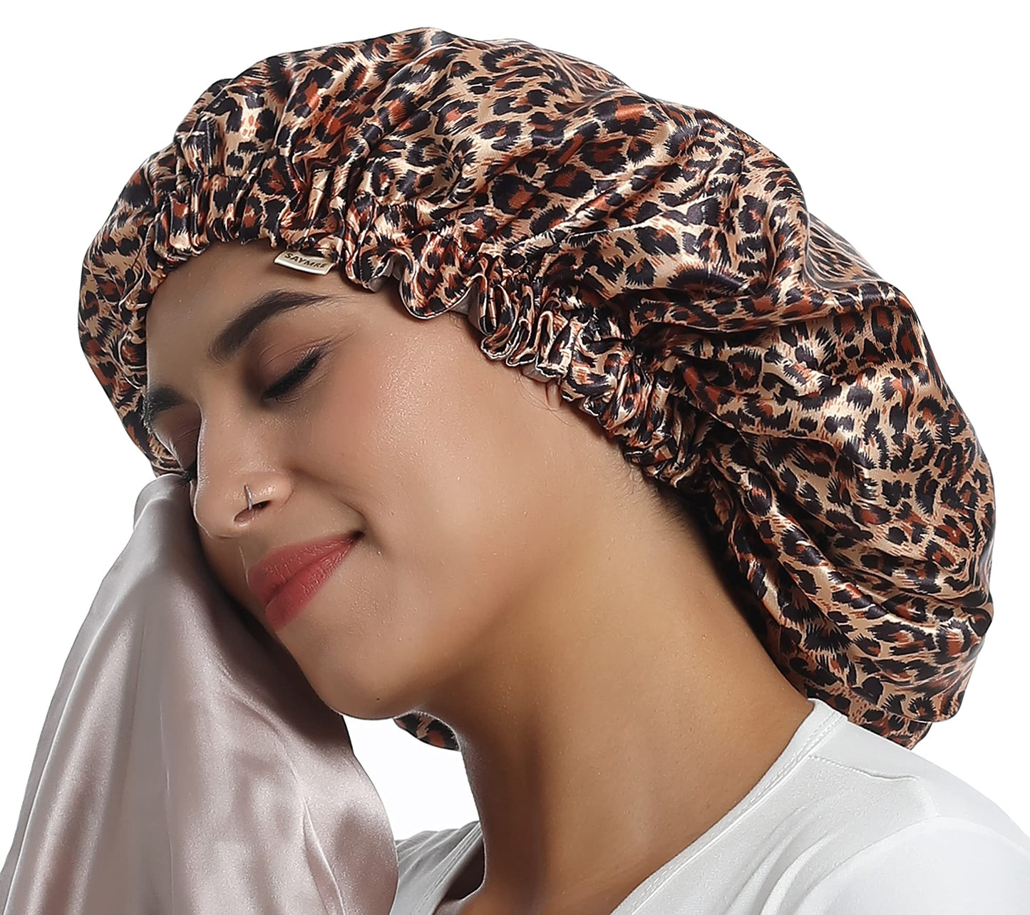 SAYMRE 100% Mulberry Silk Lined Bonnet Adjustable Satin Sleep Cap 19 Momme Silk Bonnet for Women Curly,Long Hair Care