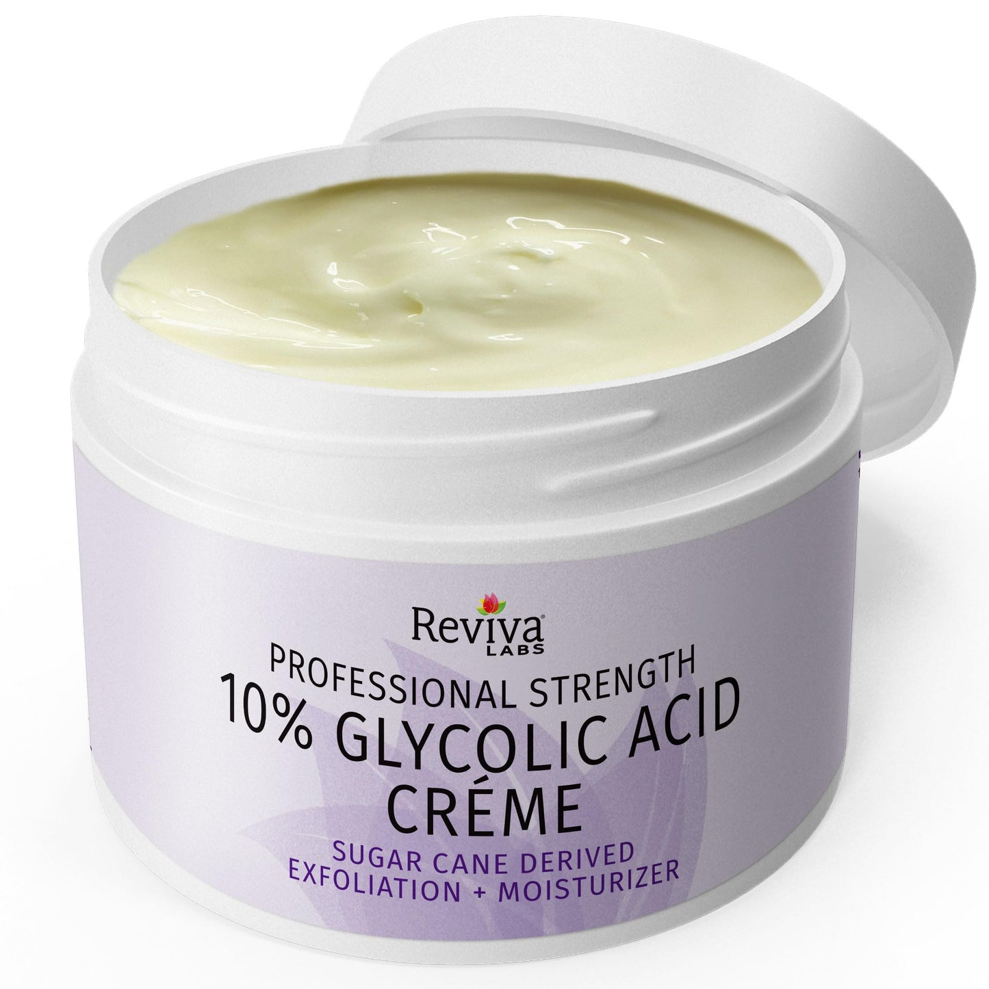 Reviva Labs 10% Glycolic Acid Creme Daily Moisturizer and Mild Exfoliant - Natural Sugar Cane Derived Alpha Hydroxy Acid Face Cream, Acido Glicolico Crema