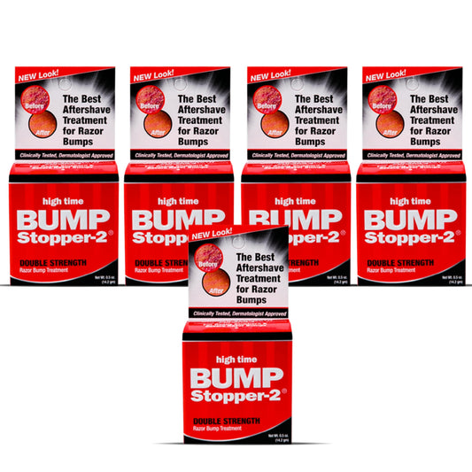 High Time Bump Stopper 2 Double Strength Ingrown Hair Cream for Face and Body | Aftershave Lotion for Men and Women | Razor Bump Balm | 0.5 OZ (5 Pack)