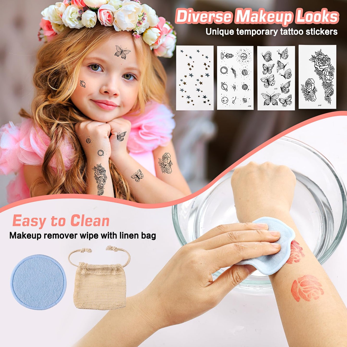 Anpro All-in-One Makeup Kit for Girls 10-12 with Case, Pro Teen Makeup Set, Tween Makeup Kit, Full Starter Make Up Kit with Brushes, Eyeshadow Palette, Blushes, Glitter Gel, Temporary Tattoo Stickers