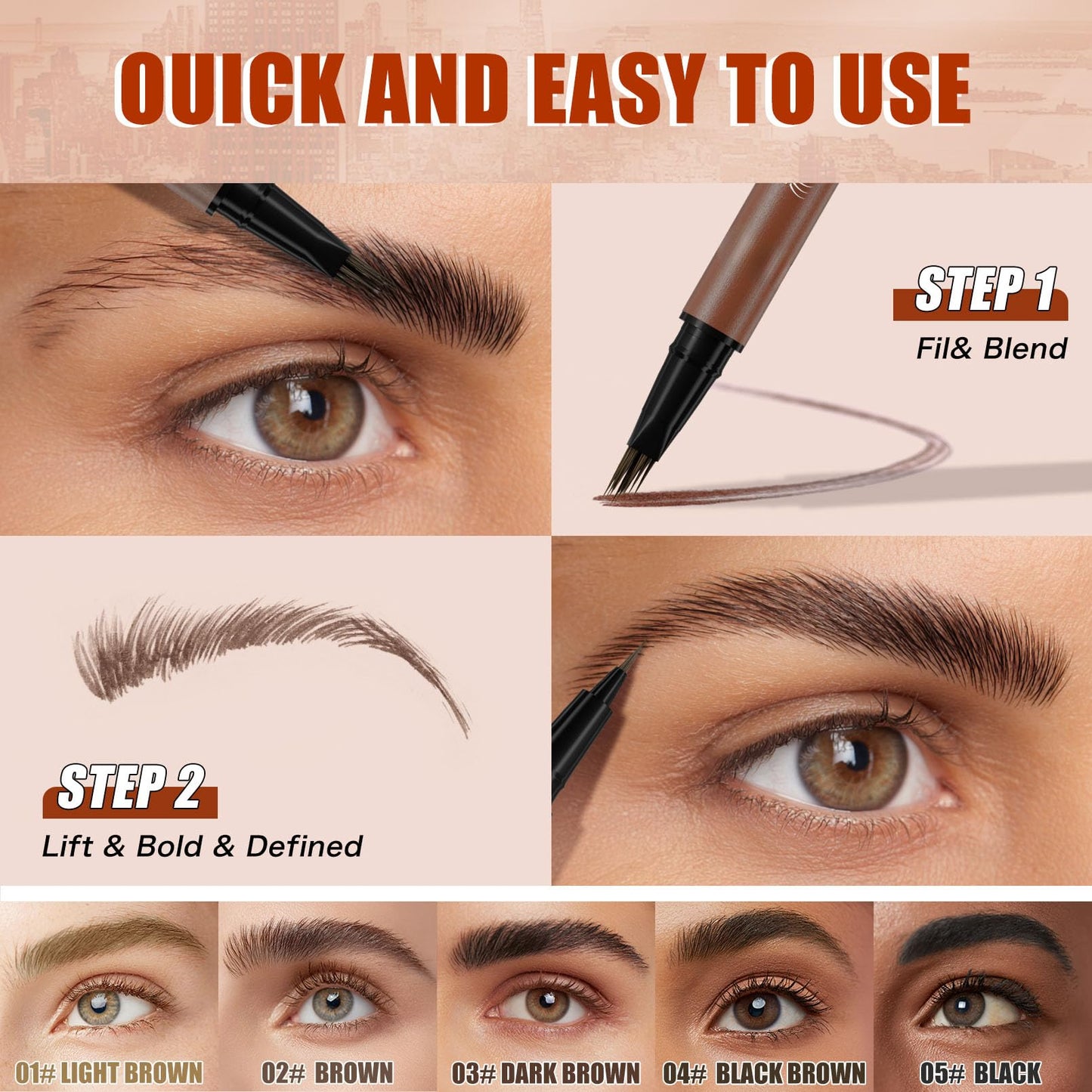 YeMoMo 4D Double-Ended Eyebrow Pen, Hair-Like Brush Tip, Waterproof Brow Tint with Soft Nib, Available in 5 Natural Colors (3#Dark Brown)