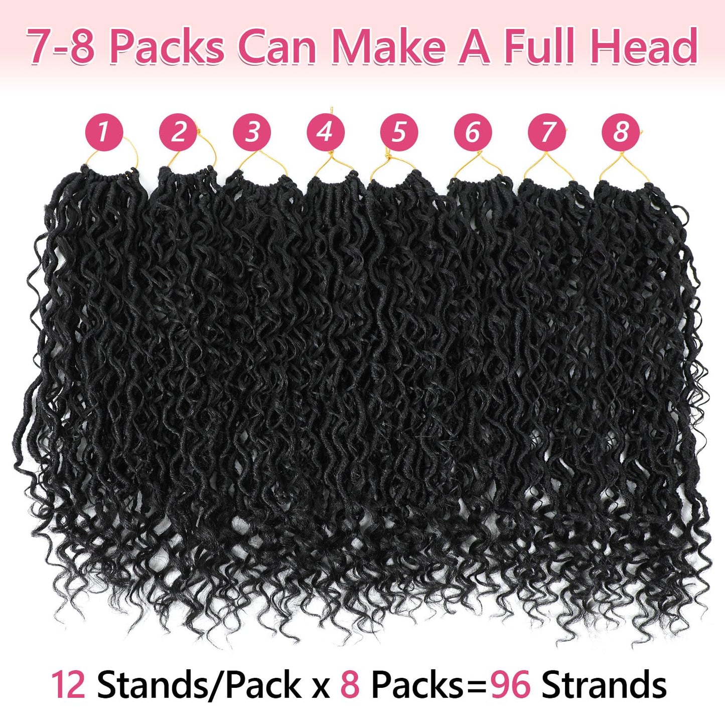 8 Packs Boho Faux Locs Crochet Hair Pre-looped 14 Inch Crochet Goddess Locs with Curly Ends for Black Women Black Boho River Locs Crochet Hair