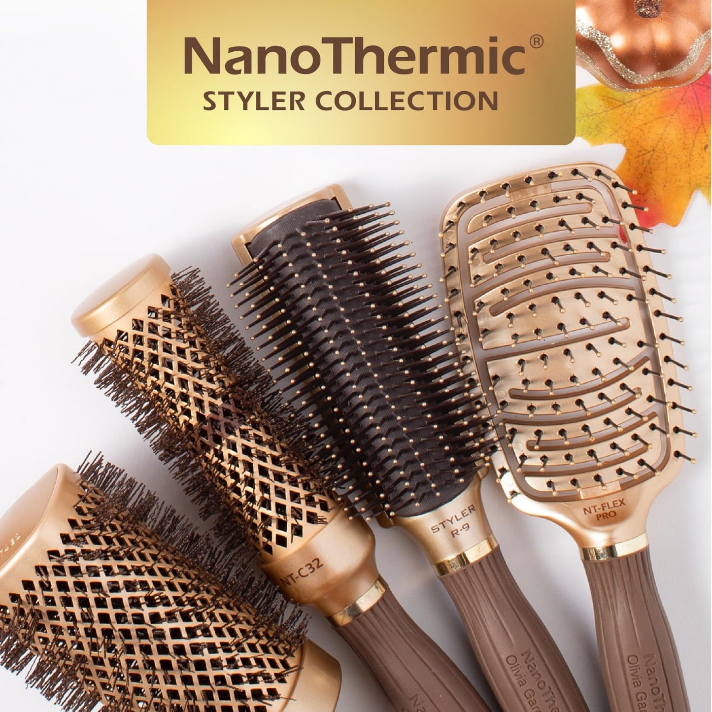 Olivia Garden Ceramic + Ion NanoThermic Styler Hair Brush - Daily Styling for All Hair Types - With Retractable Sectioning Pick, Styling