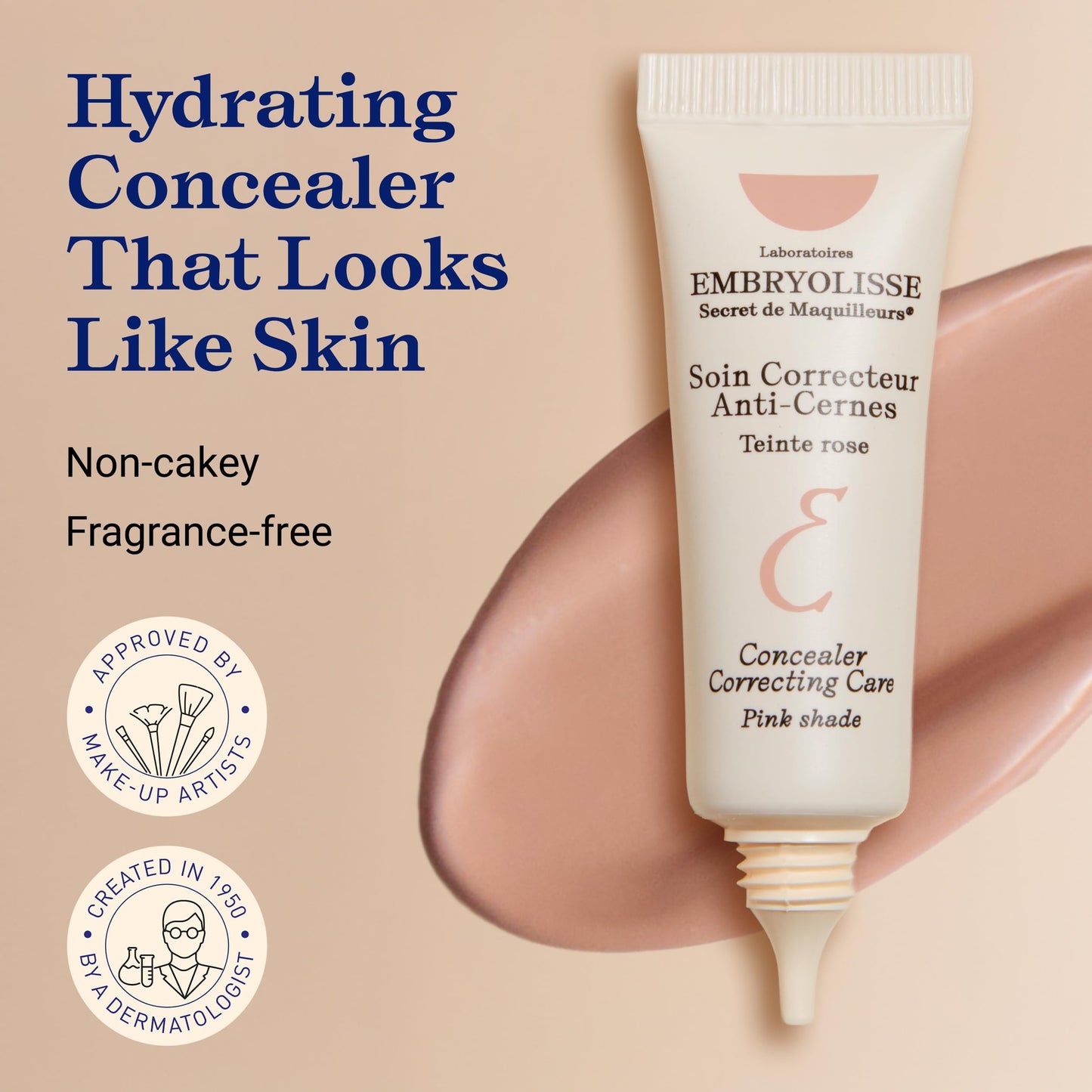 Embryolisse Concealer Correcting Skincare, Pink, Covers Dark Circles & Puffiness. Hydrating Under Eye Makeup with Age-Defying Vitamin B3 & E, 0.27 Fl Oz
