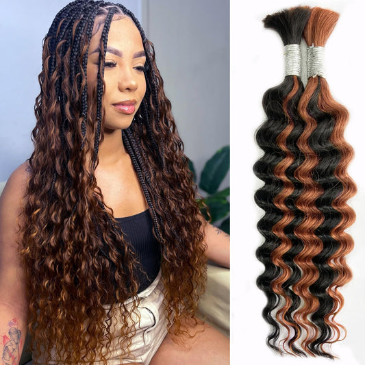 Human Braiding Hair For Boho Braids 16 Inch 4# Chocolate Brown Human Hair Braiding Hair Deep Wave Bunlk Human Hair For Braiding