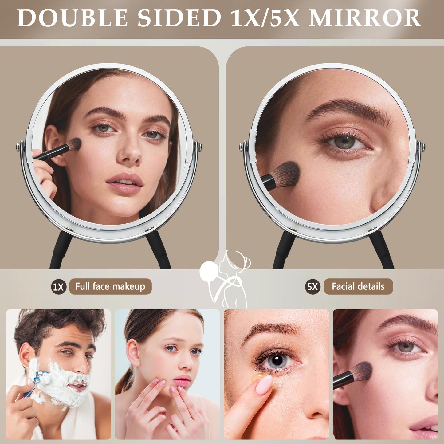 XWZMR Neck Mirror to See Back of Head, Double Sided Mirror Around Neck Hands Free, 6.7" Standard and 5X Magnification,360 Rotating, Adjustable Neck Strap for Women Travel Makeup Braiding