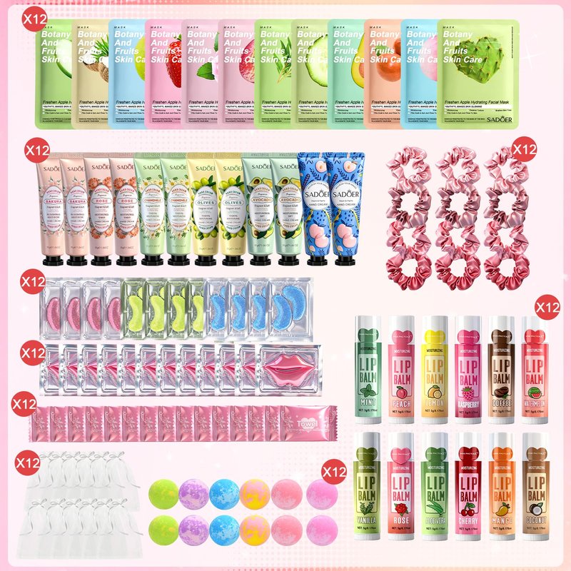 108 PCS Spa Party Supplies for Girls, Include Facial Masks, Lip Balms, Eye Patches, Hand Creams...Spa Kit for Sleepover & Slumber Party, Birthday Mothers Day Gift for Women, Spa Party Favors