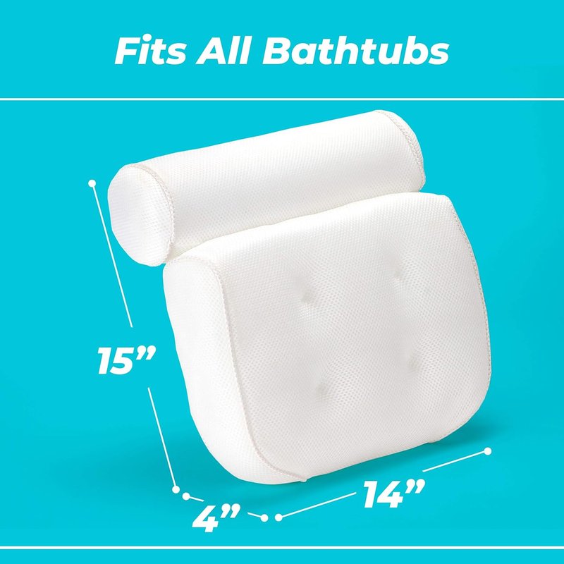 Bathtub Pillow for Neck and Back Support - Machine Washable Bath Headrest with 6 Suction Cups | Drying Hook Included