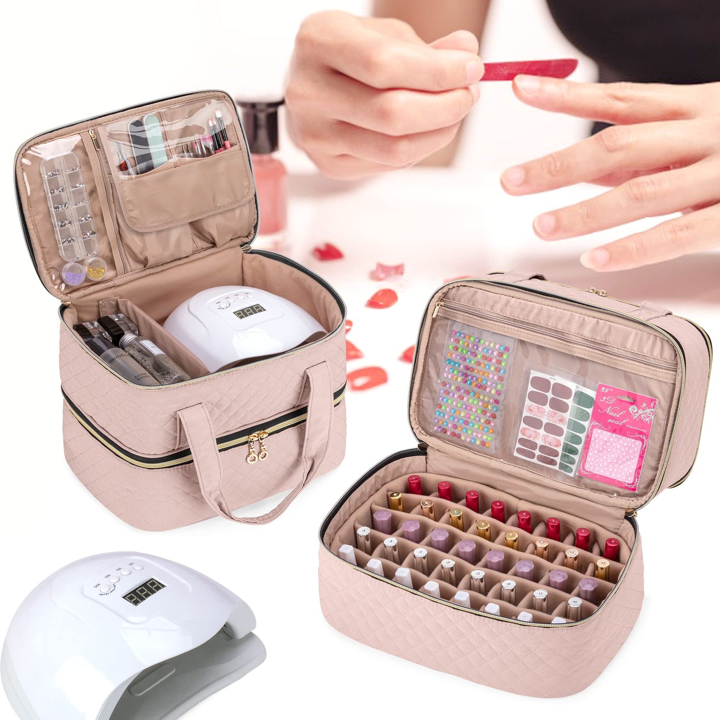 Yarwo Nail Polish Organizer Case Holds 50 Bottles(15ml/0.5 fl.oz)&Nail Lamp