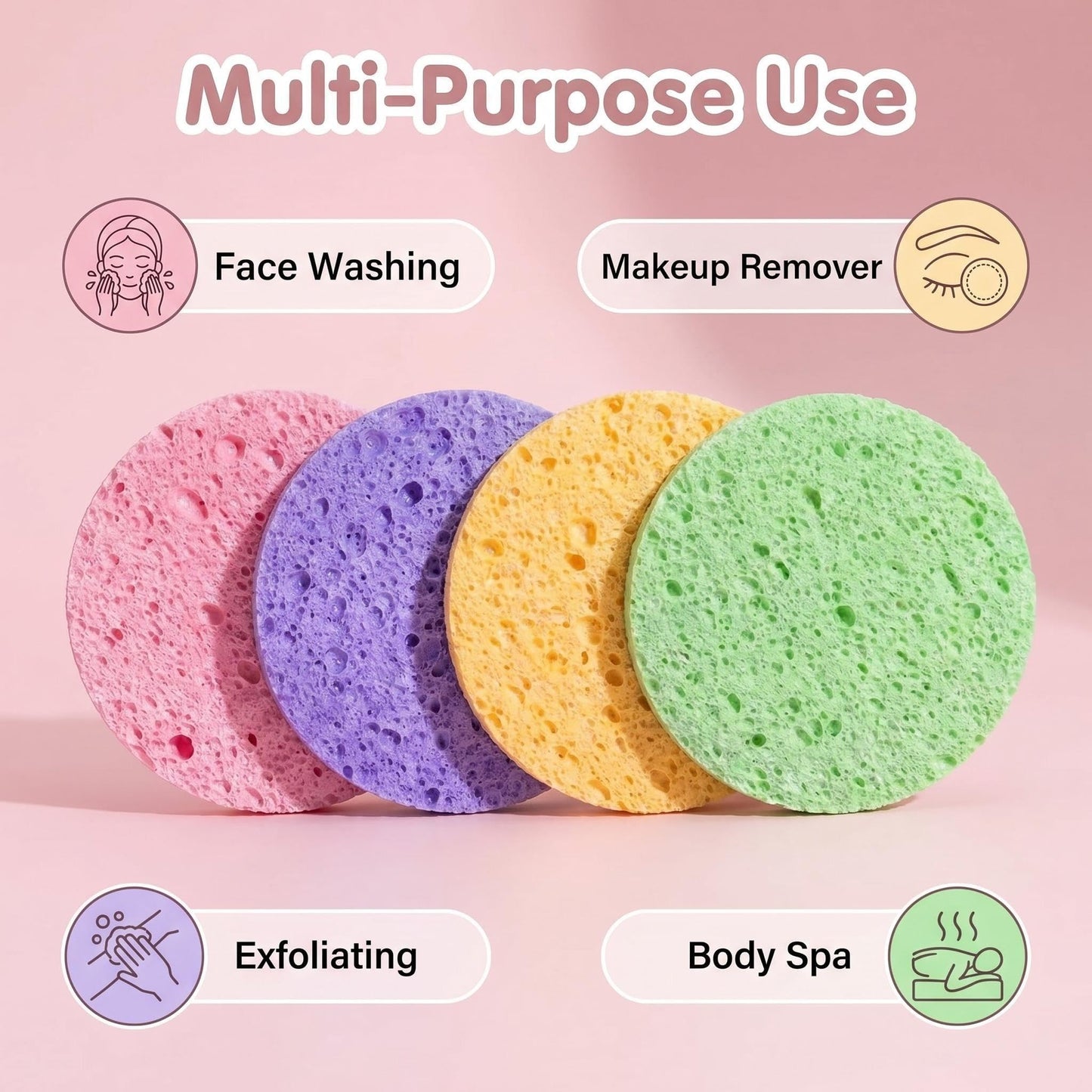 Compressed Facial Sponges BS-MALL 80 Count,Reusable Face Cleansing Pads,Gentle Exfoliating Sponges for Makeup Removal, Deep Cleansing, Dead Skin Removal,Travel-Friendly Spa Skincare Sponges