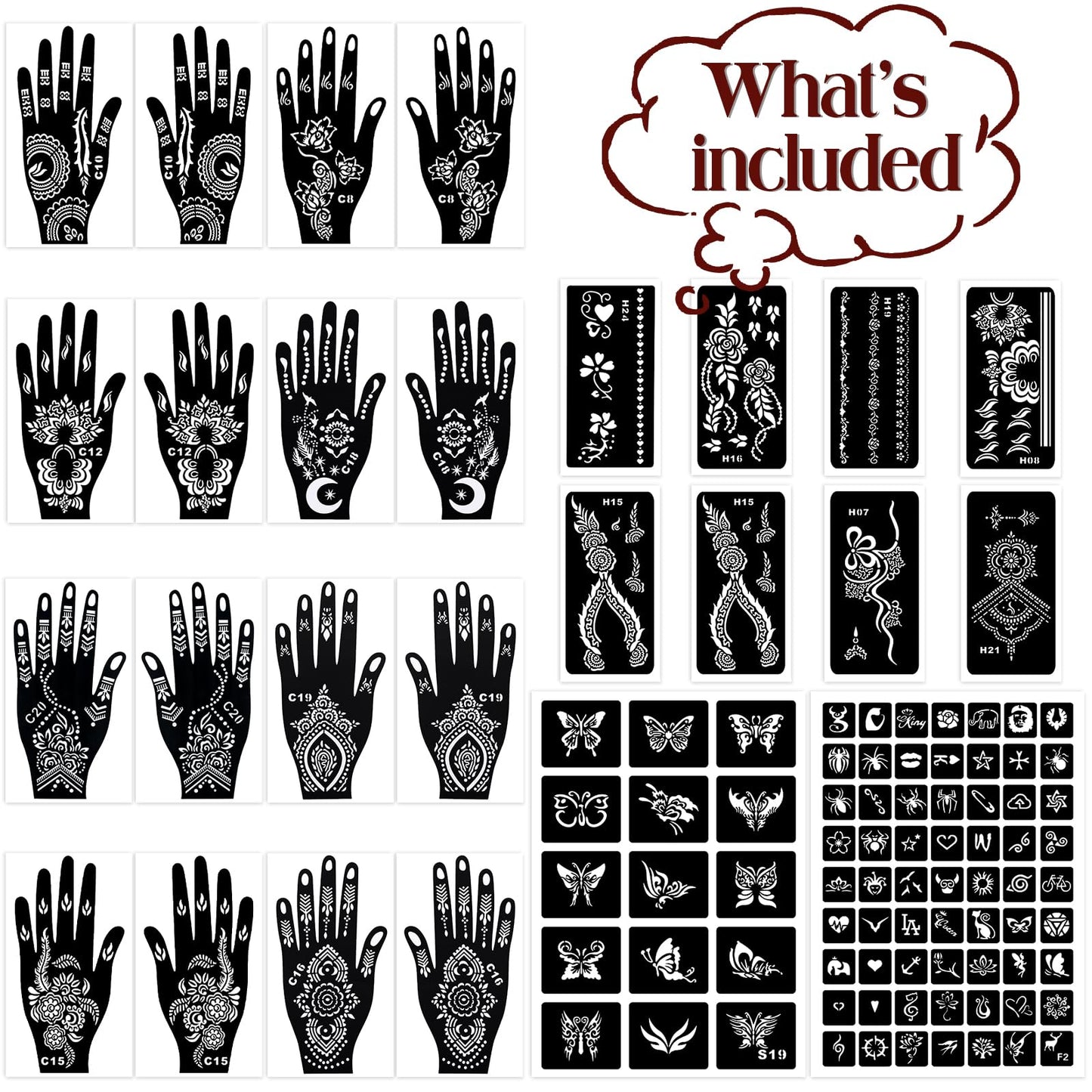 Henna Tattoo Stencils Kit 18 Sheets,Henna stencils for hands Temporary Tattoo Stickers for Women and Girls Face Paint Body Art