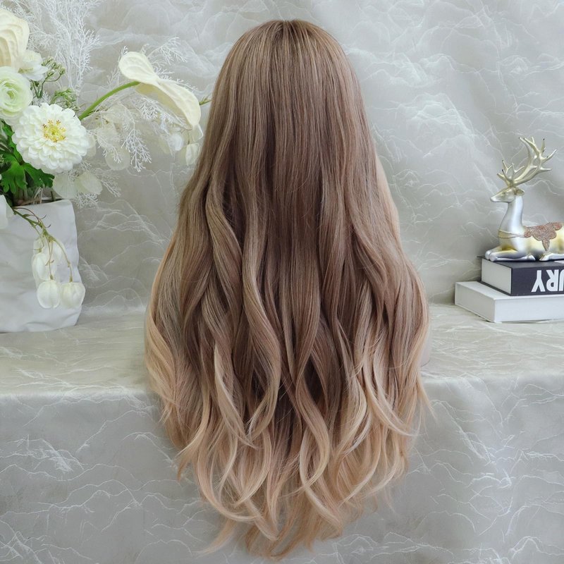 IMSTYLE Kristy Pre Plucked Strawberry Blonde Piece Glue Less Lace Front Wigs, 26inches T Part Synthetic Body Wavy Wig for Women Daily Cosplay
