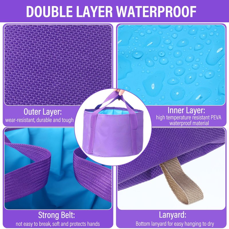 FillTouch 12 Pcs 15L Foldable Foot Soaking Tub Kit Portable Foot Bath Tub for Soaking Feet with Towel and Storage Bag Soak Spa Bucket for Travel Camping (Purple)