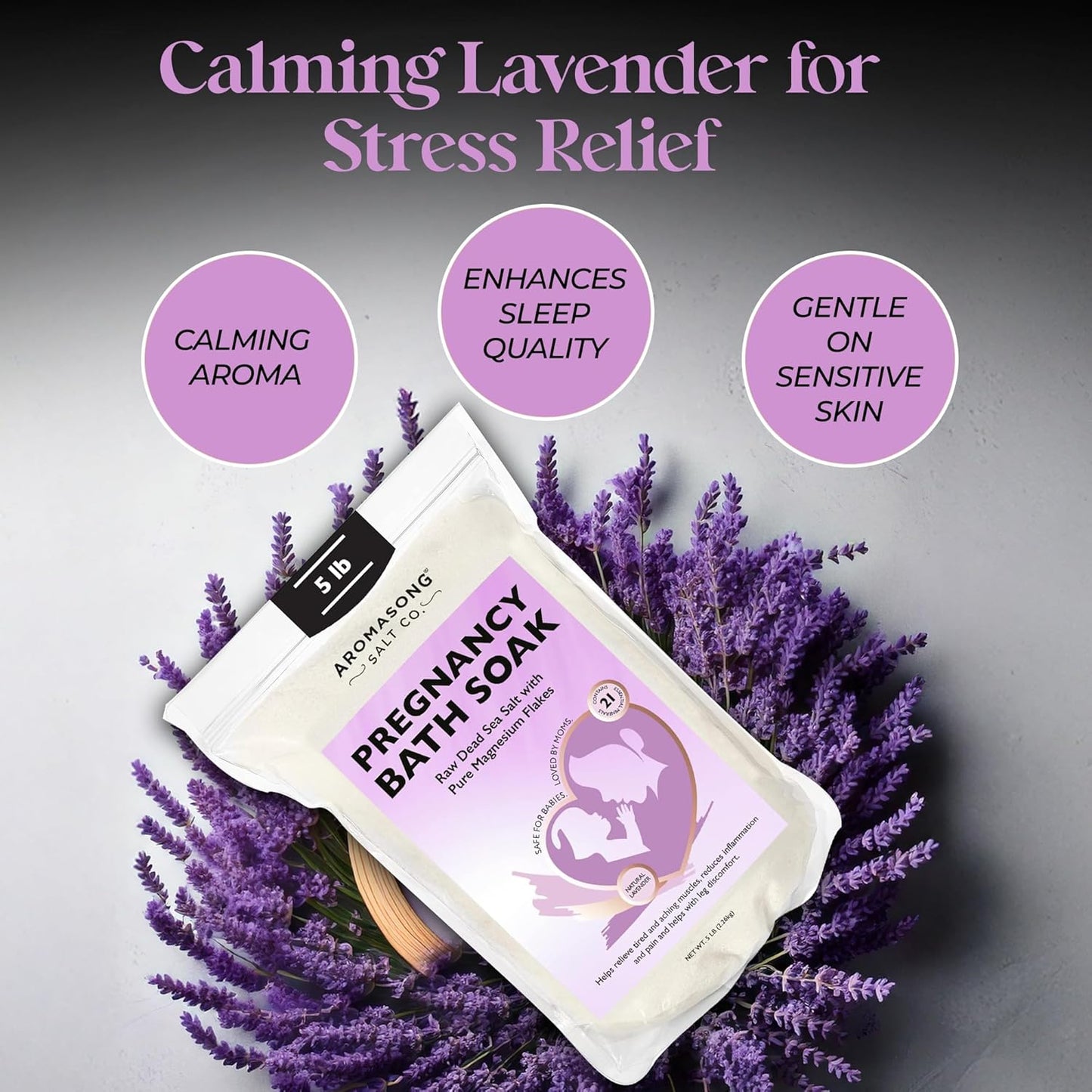 Aromasong Dead Sea Pregnancy Bath Soak - Natural Lavender Magnesium Flakes for Muscle Relief | 5 LB
