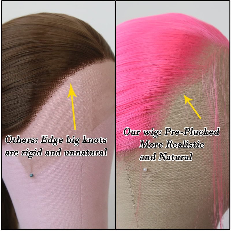 BTWTRY Pink Synthetic Lace Front Wig Long Straight Hot Pink Lace Front Synthetic Wig Pre Plucked Natural Hairline Glueless Heat Resistant Fiber Hair Wig for Fashion Women (Pink)