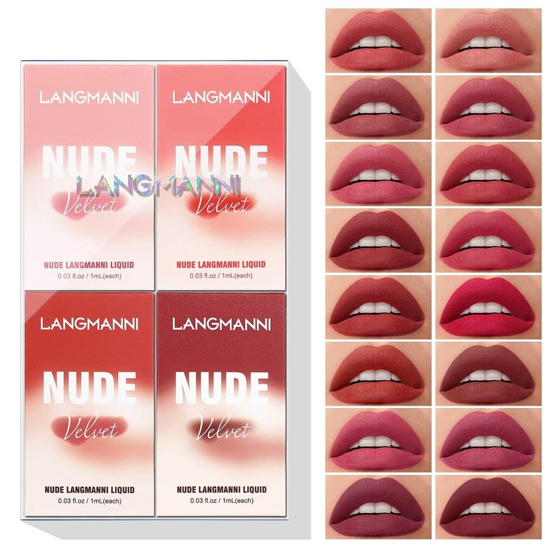 Matte Liquid Lipstick Set - Long-Lasting Velvety Lip Color | 16-Piece Nude Makeup Collection for Women
