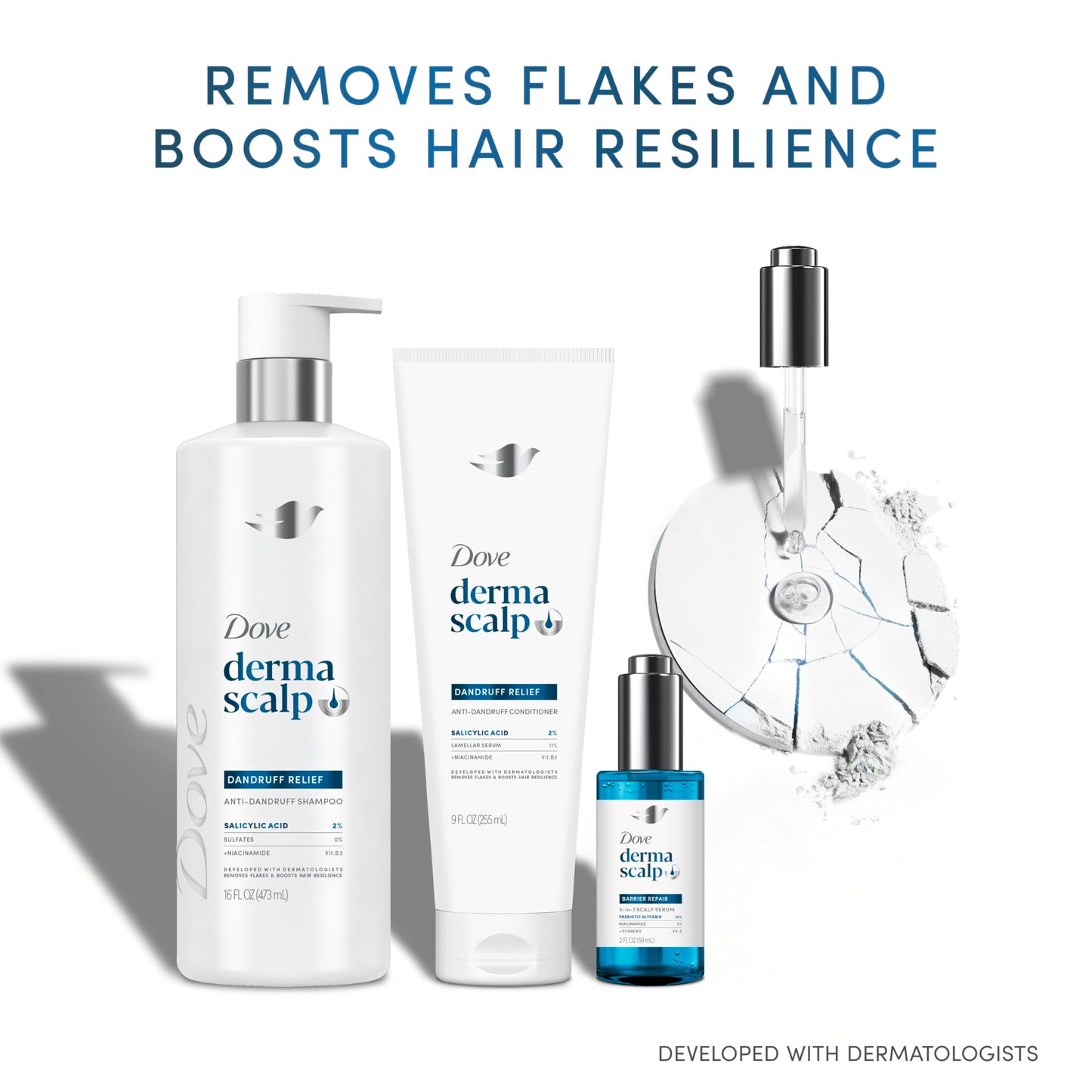 Dove Derma Scalp Dandruff Relief Conditioner 1 ct with Salicylic Acid, Lamellar Serum and Niacinamide for Removing Flakes & Boosting Hair Resilience 9 fl oz