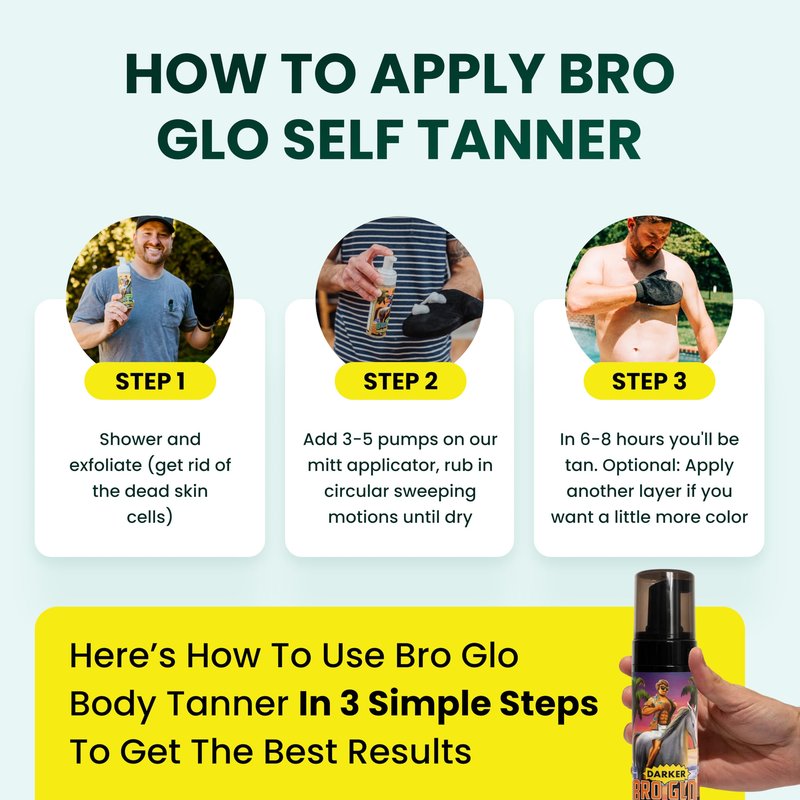 Bro Glo Darker Self Tanner for The Boys - Quick Application Easy Sunless Tan For Face and Body Oil Free Water Based Faster Skin Drying Natural Sun Kissed Bronze Color Perfect Men (Body Foam)