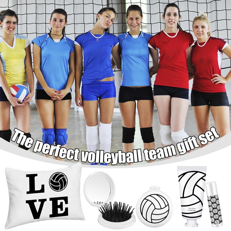 LemonRoad 48 Pcs Volleyball Lip Balm Hand Cream Makeup Bag Bulk Set Volleyball Party Favors Sport Ball Lipstick Hand Cream Cosmetic Bag for Team Gifts Sports Party Supplies Players Teen Girls Gifts