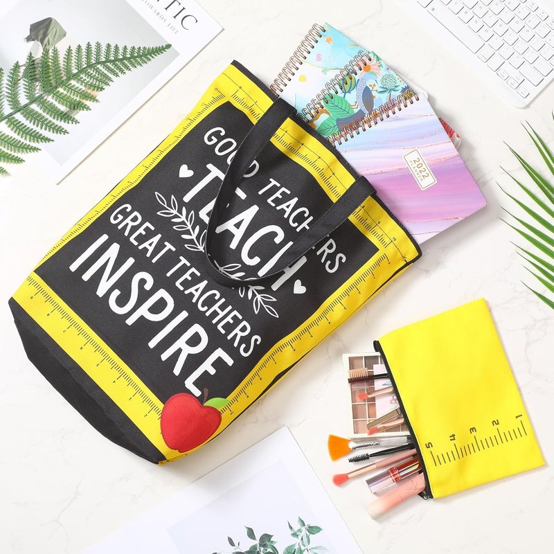Canvas Tote Bag for Teachers - Bulk Thank You Gifts | Pencil Pouch & Makeup Bag Set