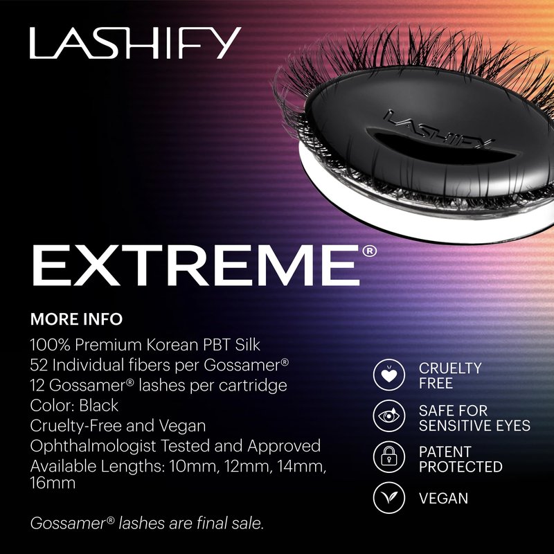 Lashify Extreme 15mm Gossamer DIY Eyelash Extensions Refill, Black, Easy False Lashes To Add Tremendous Volume