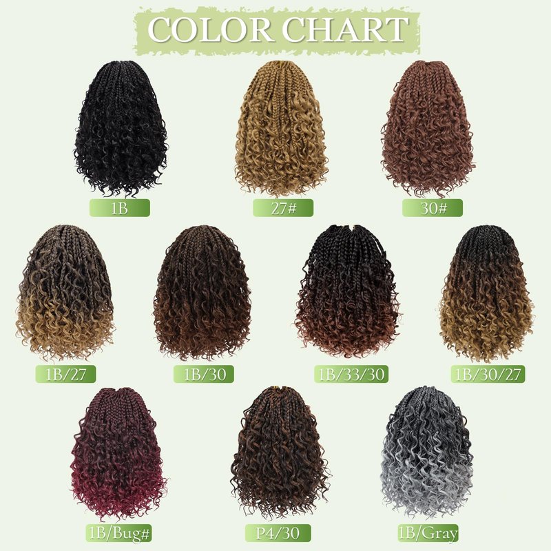 Goddess Box Braids Crochet Hair for Woman 12 Inch 7 Packs Short Pre-looped Crochet Box Braids Curly Ends Bohemian Hippie Braids Synthetic Braiding Hair Extension Natural Black 1B