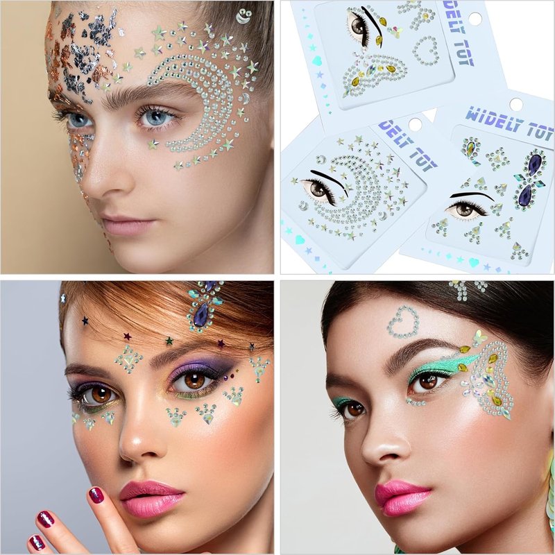 Face Gems - 8 Sheets of Mermaid Body Jewels with Rhinestones | Crystal Stickers for Parties & Festivals