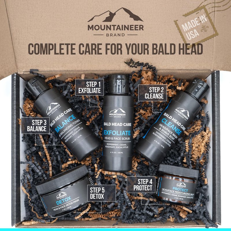 Mountaineer Brand Bald Head Shampoo & Moisturiser | Fresh & Natural Scent | Bald Head Care for Men | Made in WV | Hydrating Soap & Wash | Non-Greasy Scalp & Face Balm | 4oz