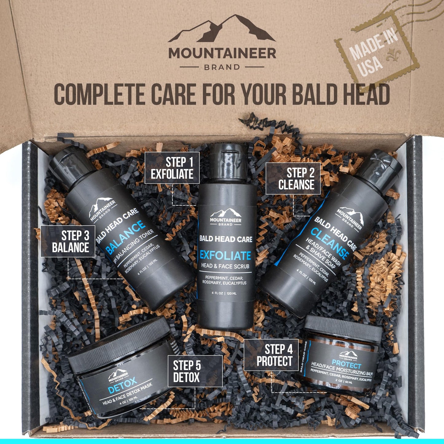 Mountaineer Brand Bald Head Shampoo & Moisturiser | Fresh & Natural Scent | Bald Head Care for Men | Made in WV | Hydrating Soap & Wash | Non-Greasy Scalp & Face Balm | 4oz