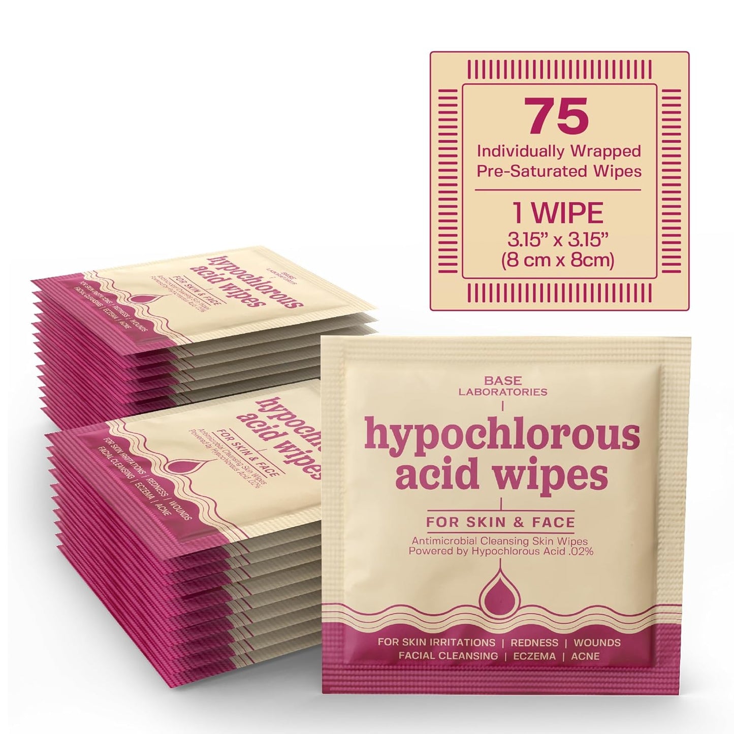 Hypochlorous Acid Wipes for Face & Skin | Daily Cleansing & Repair for Sensitive Skin - 75 Wipes