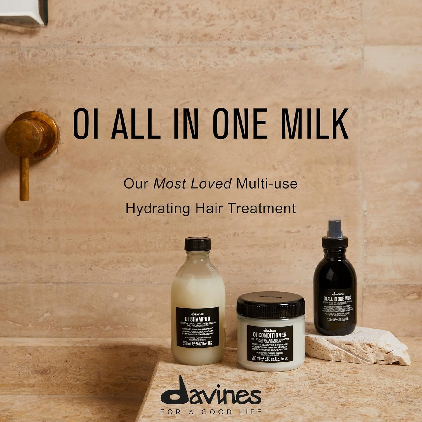 Davines OI All In One Milk - Multi-Function Leave-In Conditioner Spray | Detangles, Controls Frizz, Heat Protectant