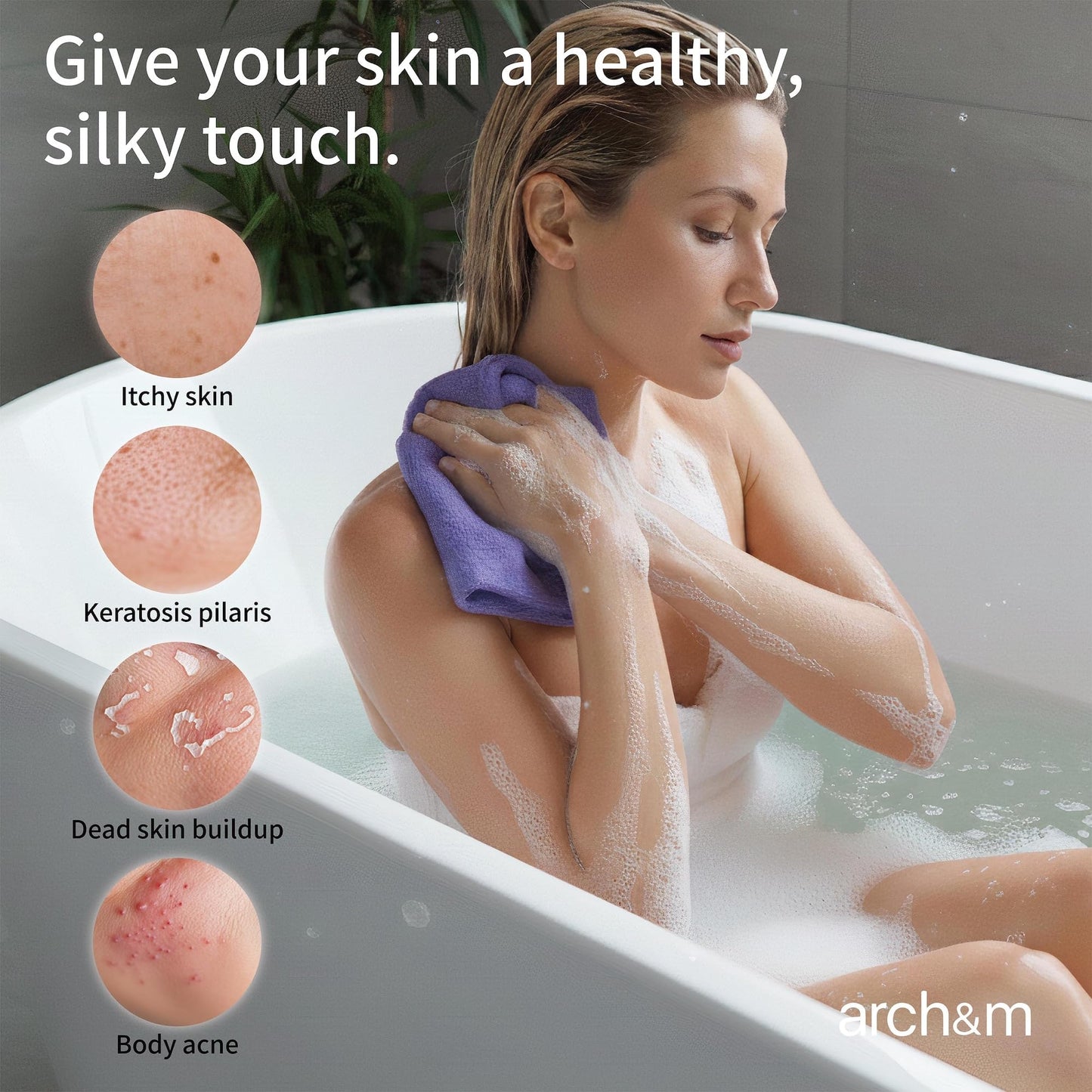 ARCH&M 12-Pack Premium Nylon Exfoliating Washcloth Towel - 35-Inch Quick-Dry, Hygienic Japanese Washcloth for Body & Back - Durable, Machine Washable, Long-Lasting
