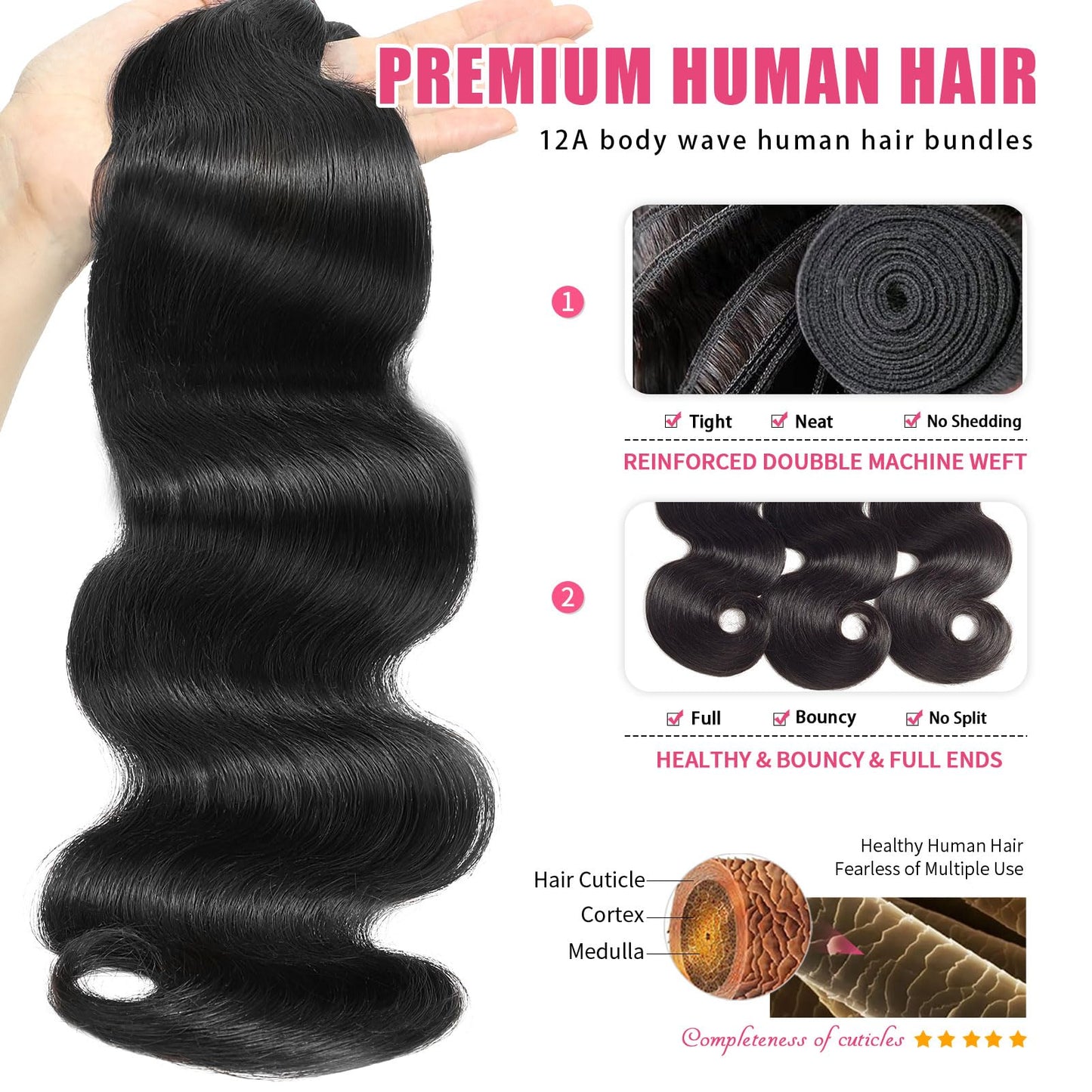 Human Hair Bundles 22 Inch Body Wave Bundles Human Hair 100% Unprocessed 12A Brazilian Raw Virgin Hair Single One Bundle Real Human Hair Extensions Natural Color