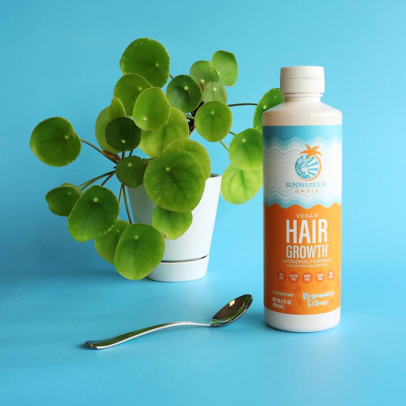 Sunwarrior Hair Growth Liquid Rosemary Oil with Biotin & Omega 3 Curcumin, Hyaluronic Acid Tocopherol, Reduce Shedding Promote Hair Growth Improve Hair Density Scalp Hydration Citrus Flavor 15.2 fl oz